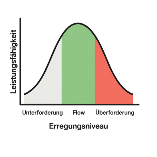 Unsere optimale Leistungsfähigkeit liegt zwischen Unterforderung und Überforderung, in Anlehnung an das Jerkes-Dodsen-Gesetz
