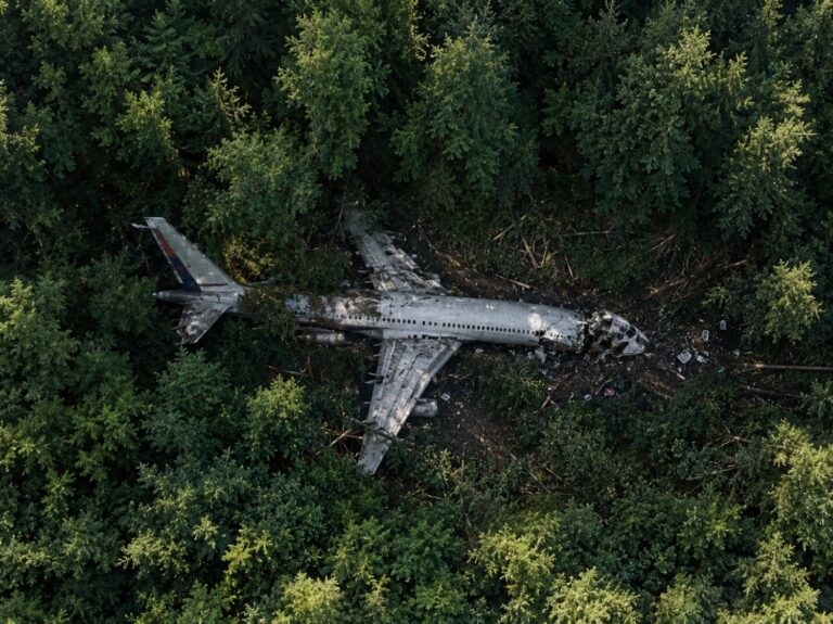 Flugzeug Notlandung im Wald