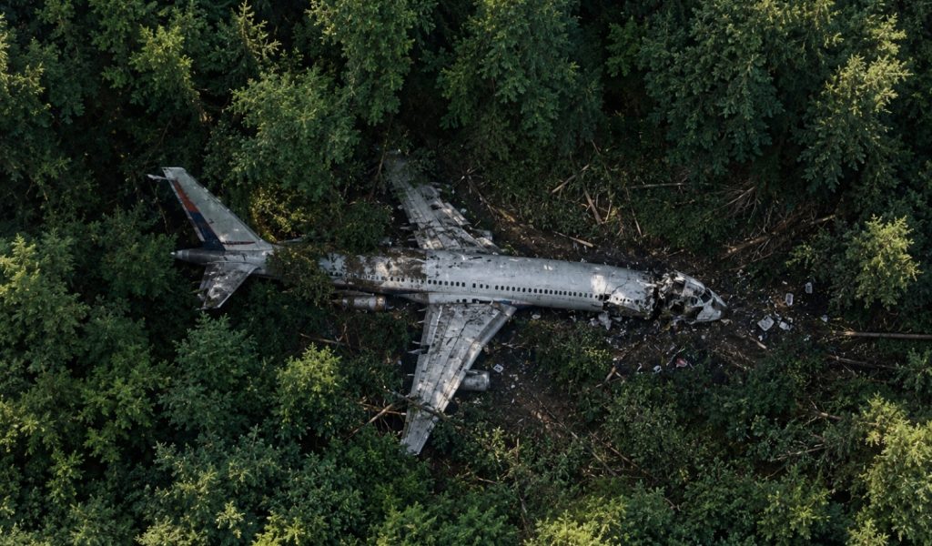 Flugzeug Notlandung im Wald